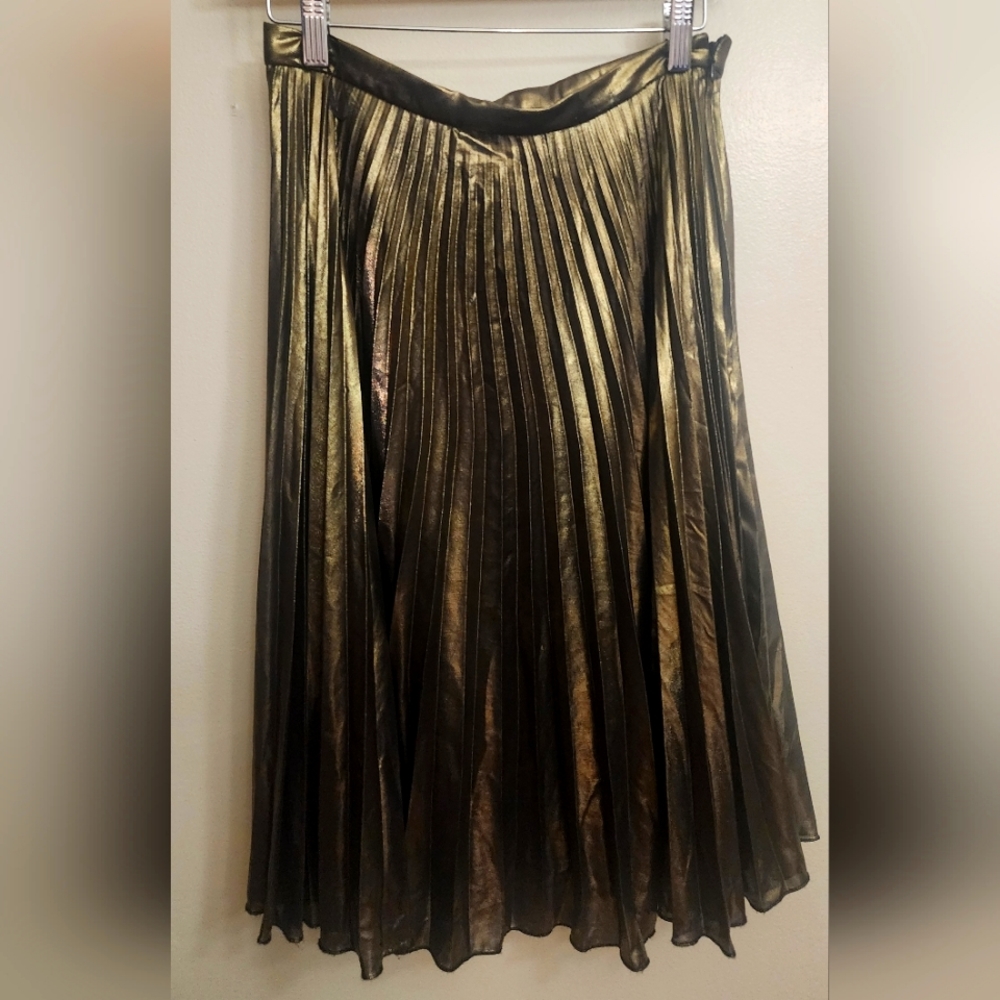 Topshop metallic gold pleated skirt